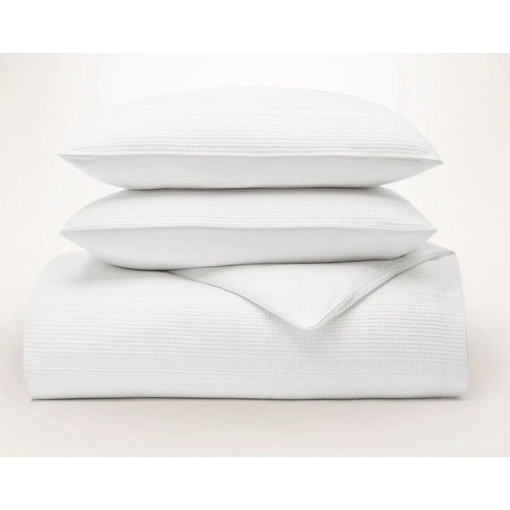 BOLL & BRANCH Waffle Weave Duvet Set W/shams Full/Queen White Organic Cotton NEW